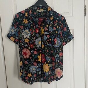 LOFT Floral Shirt - Satin Black Multicolor